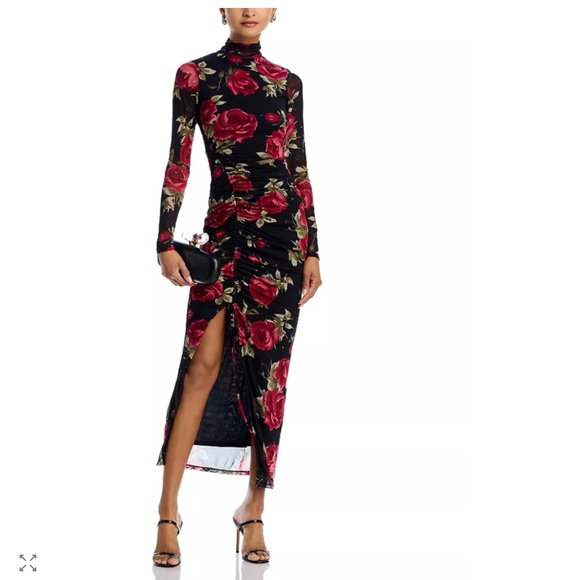 AQUA Rose Mesh Mock Neck Midi Dress – Black/Red – Size M – NWT $128 - Picture 1 of 7